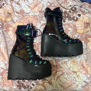NNW! Dolls Kill Current Mood Oil Slick Platform Rave Boots - 10